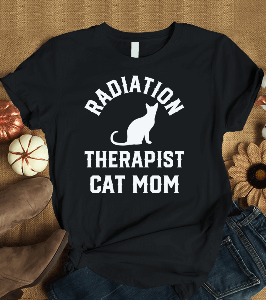 Radiation Therapist Cat Mom with Silhouette Cat T-Shirt