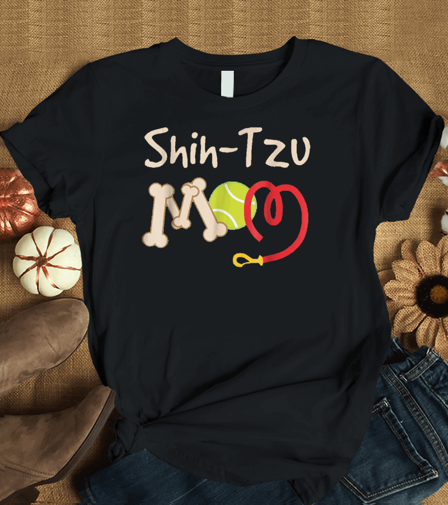Shih Tzu Mom Tennis Ball and Bone Leash T-Shirt