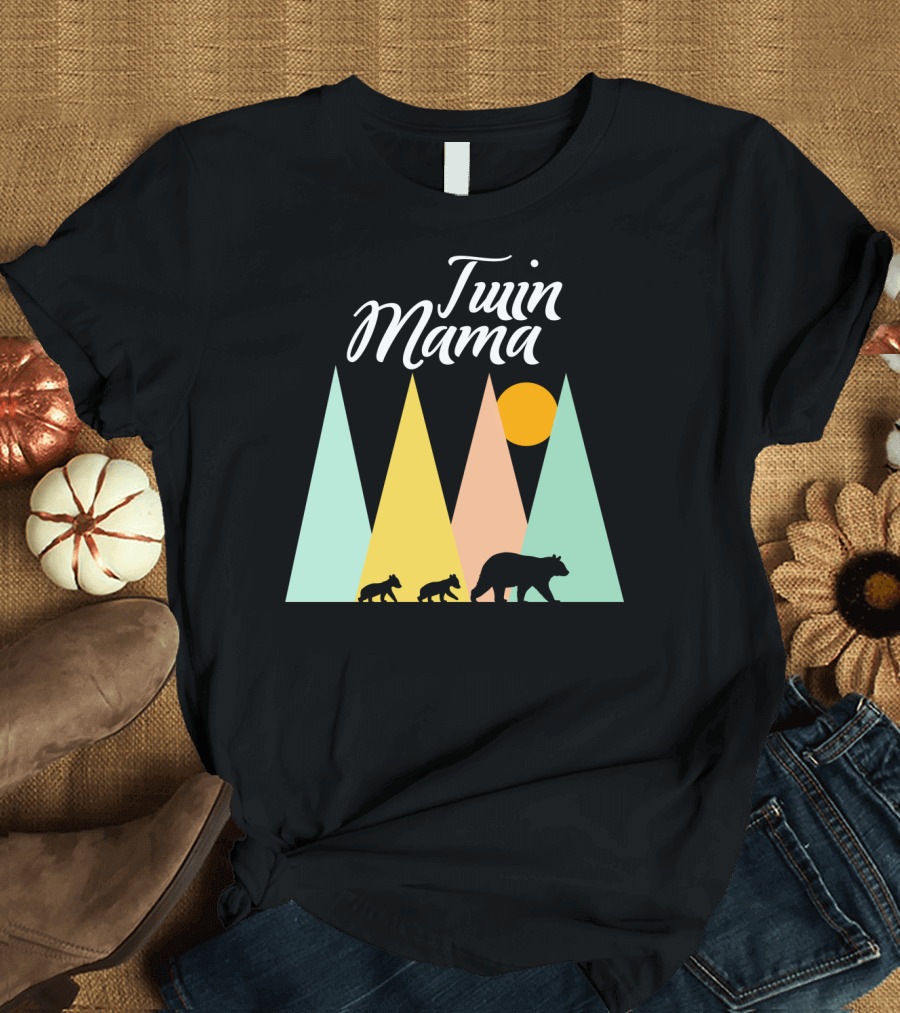 Twin Mama Bear Camping with Cubs in Forest T-Shirt