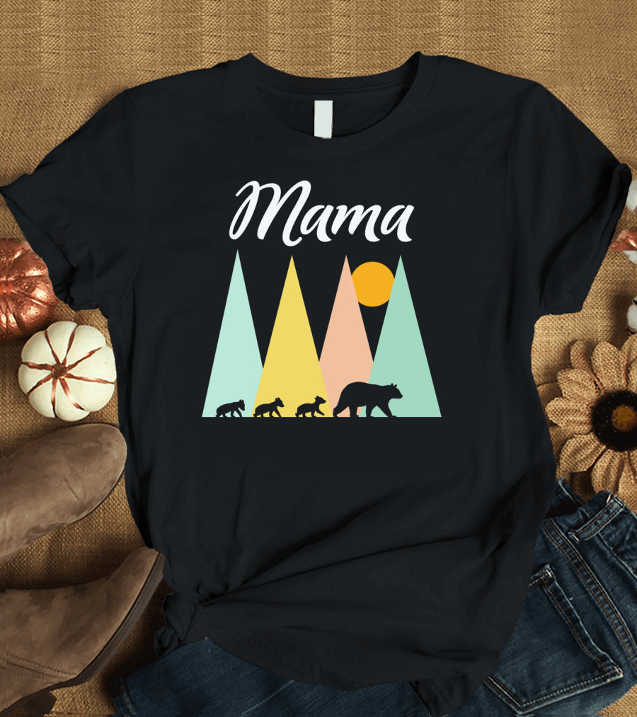 Mama Bear with Three Cubs Camping in the Mountains T-Shirt
