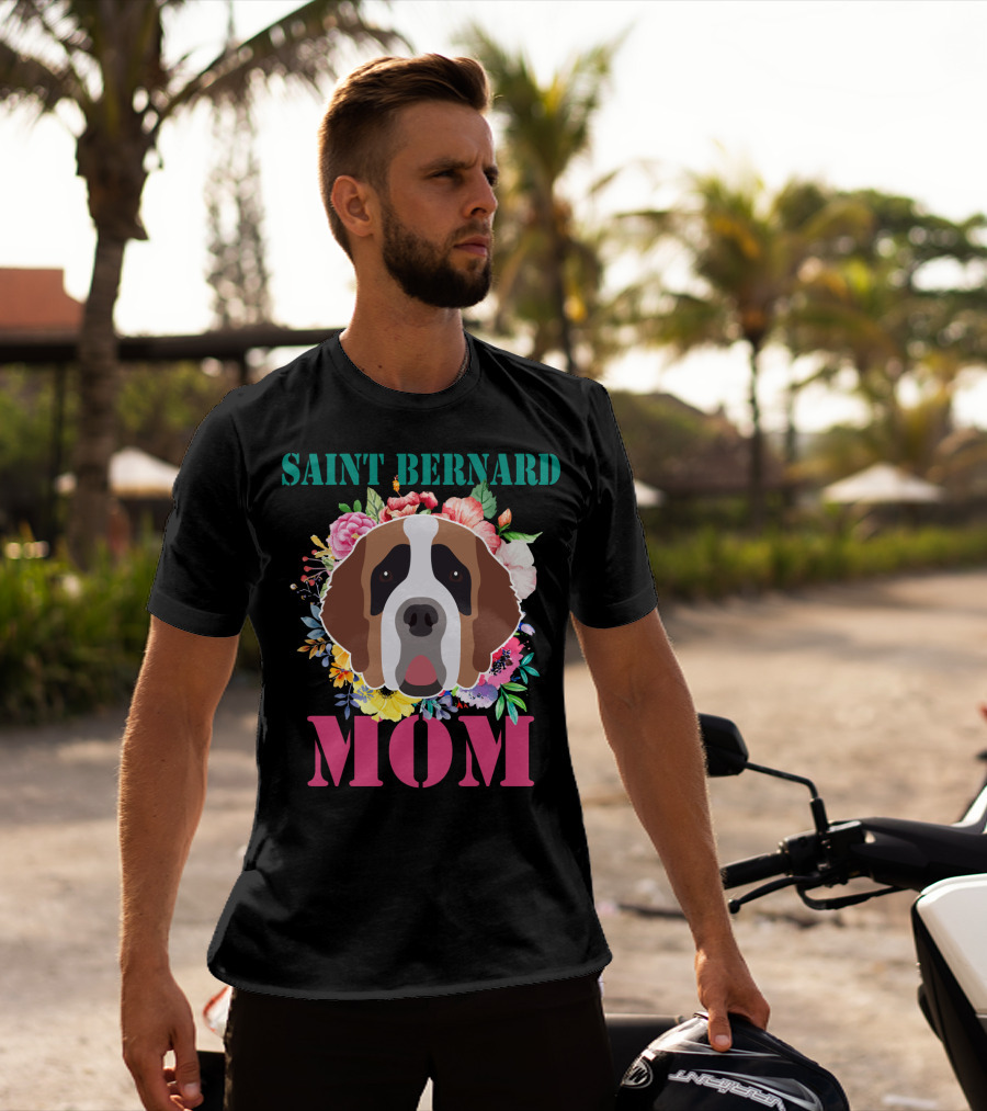 Saint Bernard Mom Floral Puppy Pet Lover T-Shirt