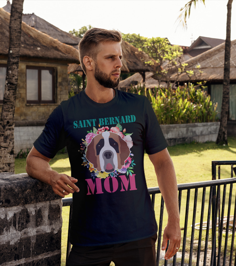 Saint Bernard Mom Floral Puppy Pet Lover T-Shirt