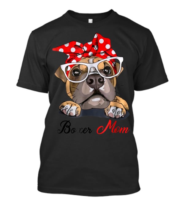 Boxer Mom Funny Boxer Dog With Glasses And Red Polka Dot Bandana T-Shirt