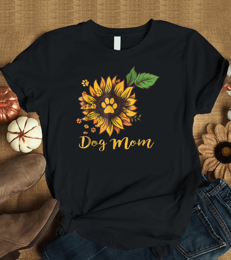 Dog Mom Sunflower Paw Print Cute Dog Mom T-Shirt