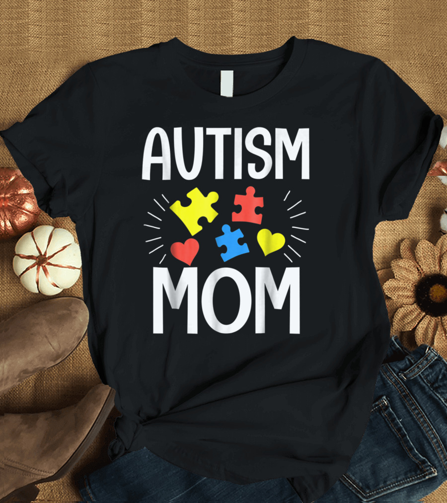 Autism Mom Colorful Puzzle Heart T-Shirt