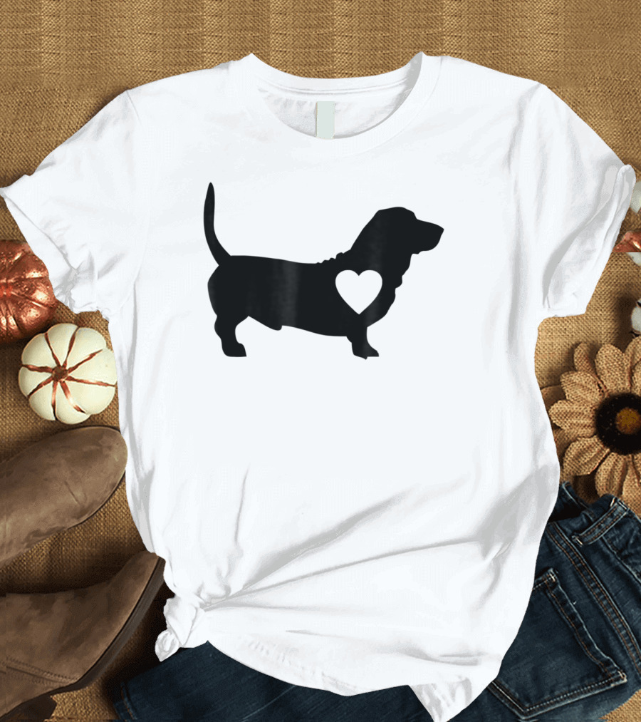 Basset Love Heart Silhouette Dog Idea Dog T-Shirt