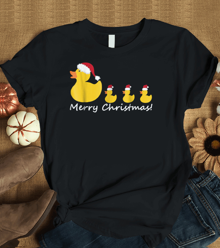 Merry Christmas Rubber Duck Family Santa Hat Mom of Three T-Shirt