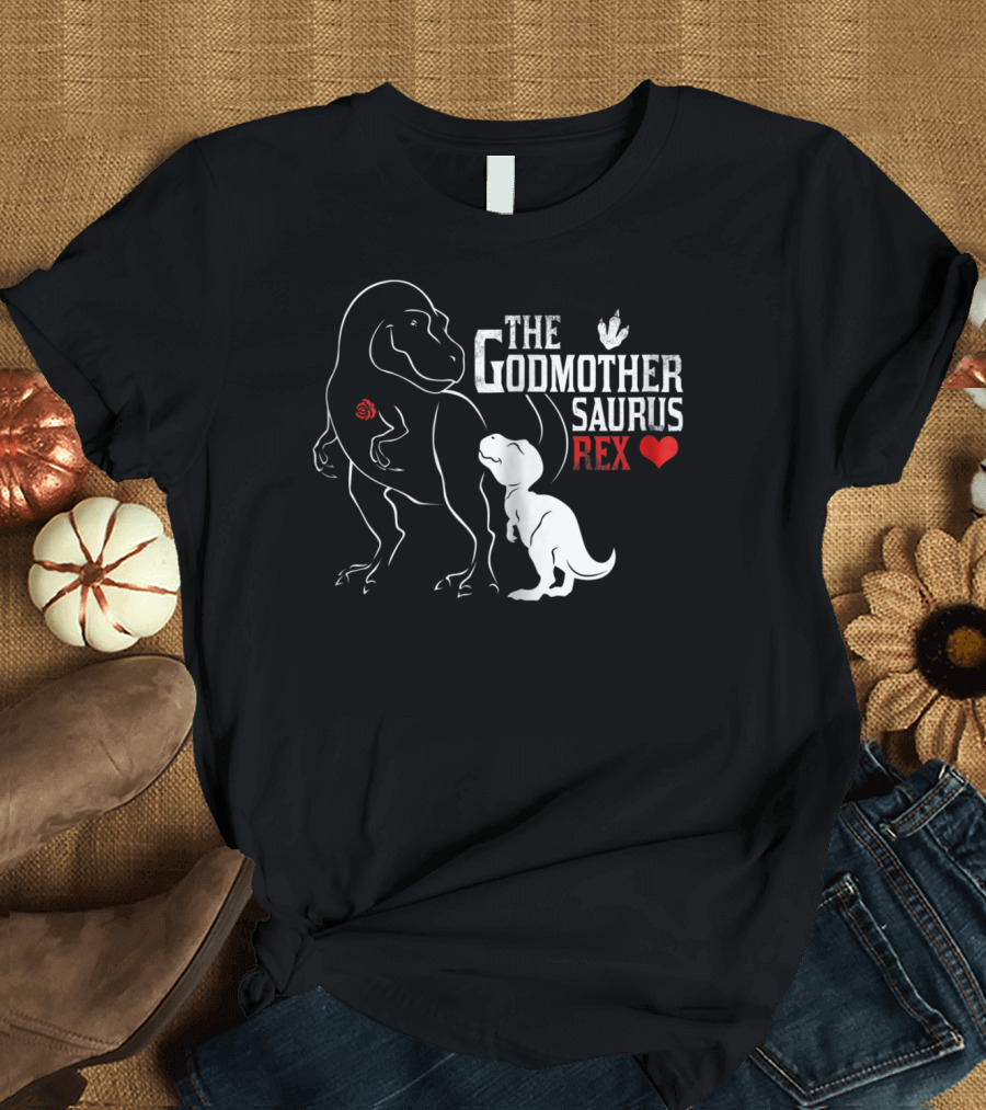 The Godmother Saurus Rex Mama Saurus Dinosaur Heart T-Shirt