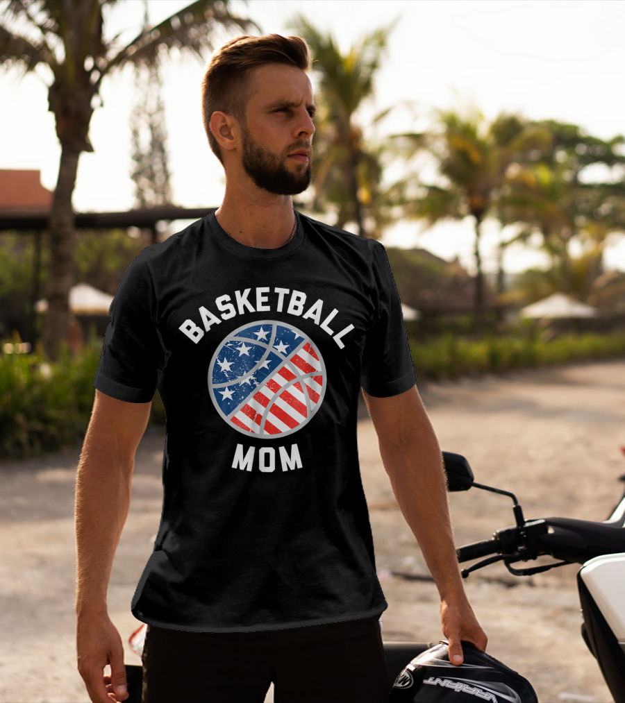 Basketball Mom Patriotic Stars And Stripes Ball Support T-Shirt