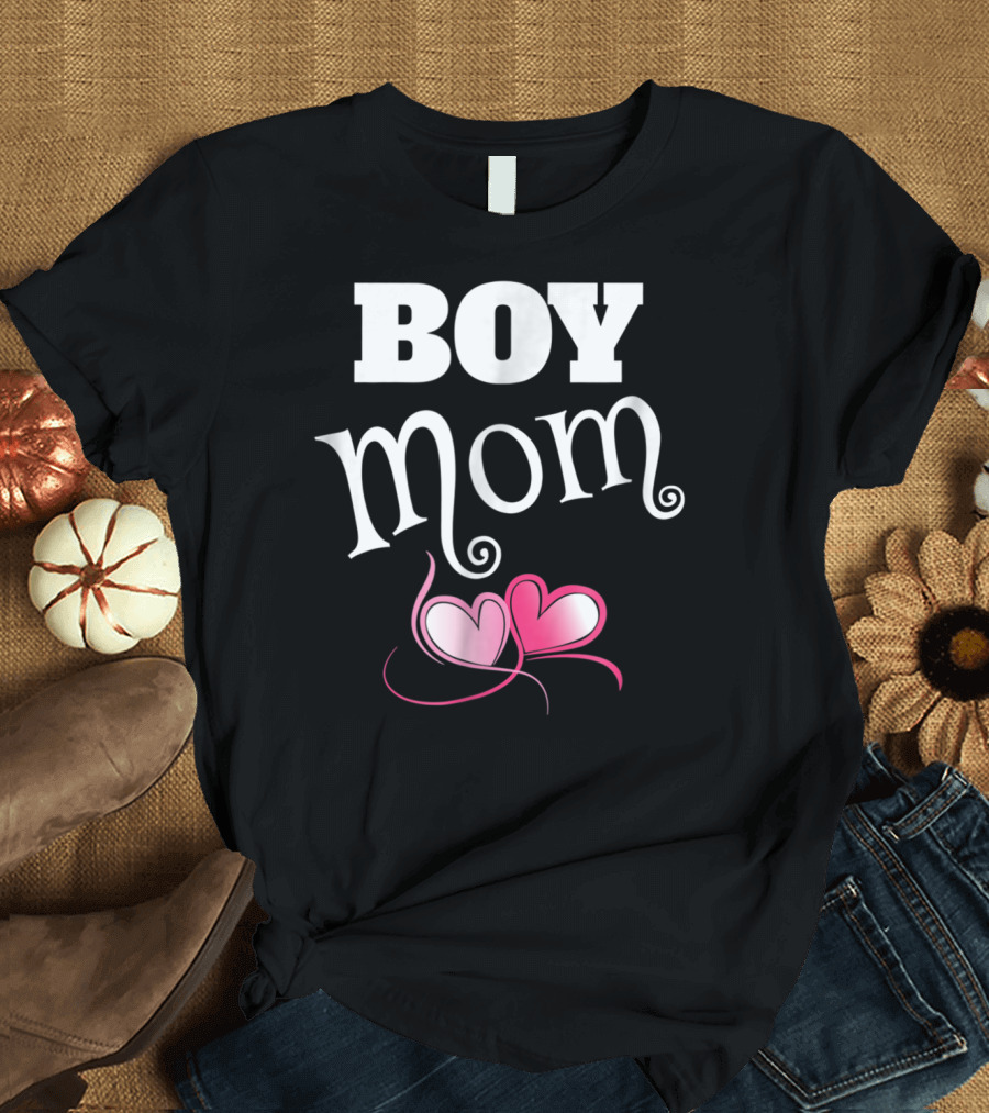 Boy Mom Love My Boys Gender Reveal Party Hearts T-Shirt