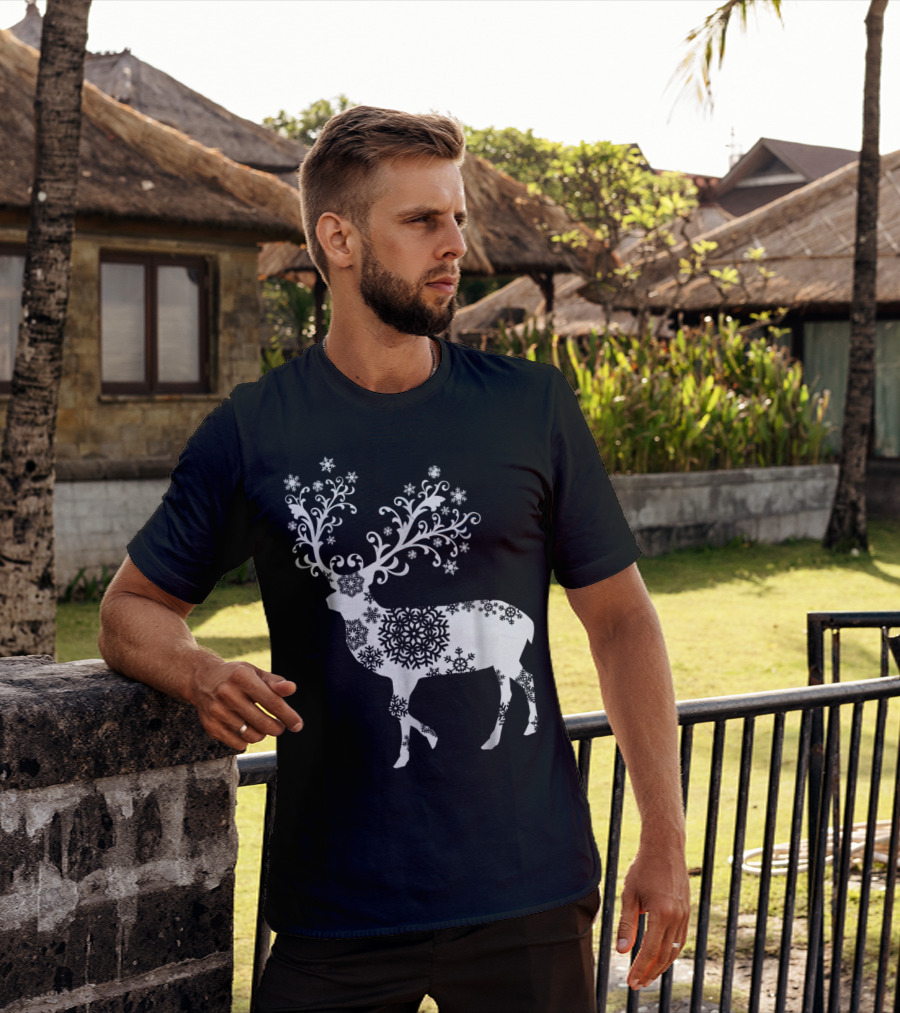 Christmas Mom Daughter Father Son Matching Deer Snowflake Clothing T-Shirt