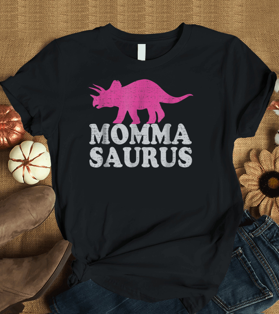 MOMMASAURUS Pink Triceratops Dinosaur T-Shirt