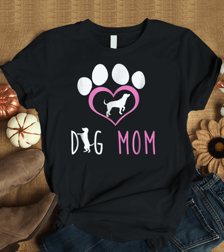 Dog Mom Paw Print Heart Dog Lover Women56 T-Shirt