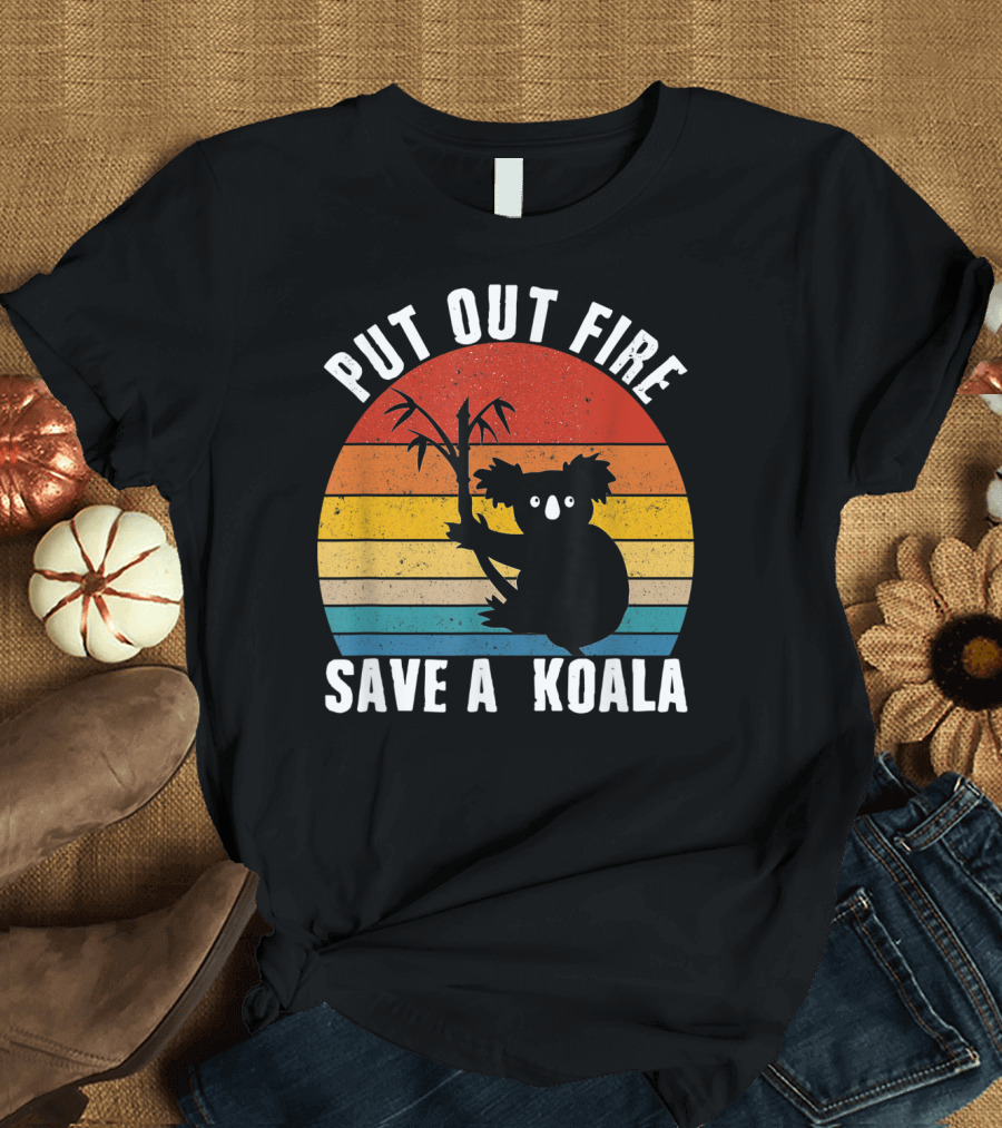 Vintage Put Out Fire Save a Koala Retro Sunset T-Shirt