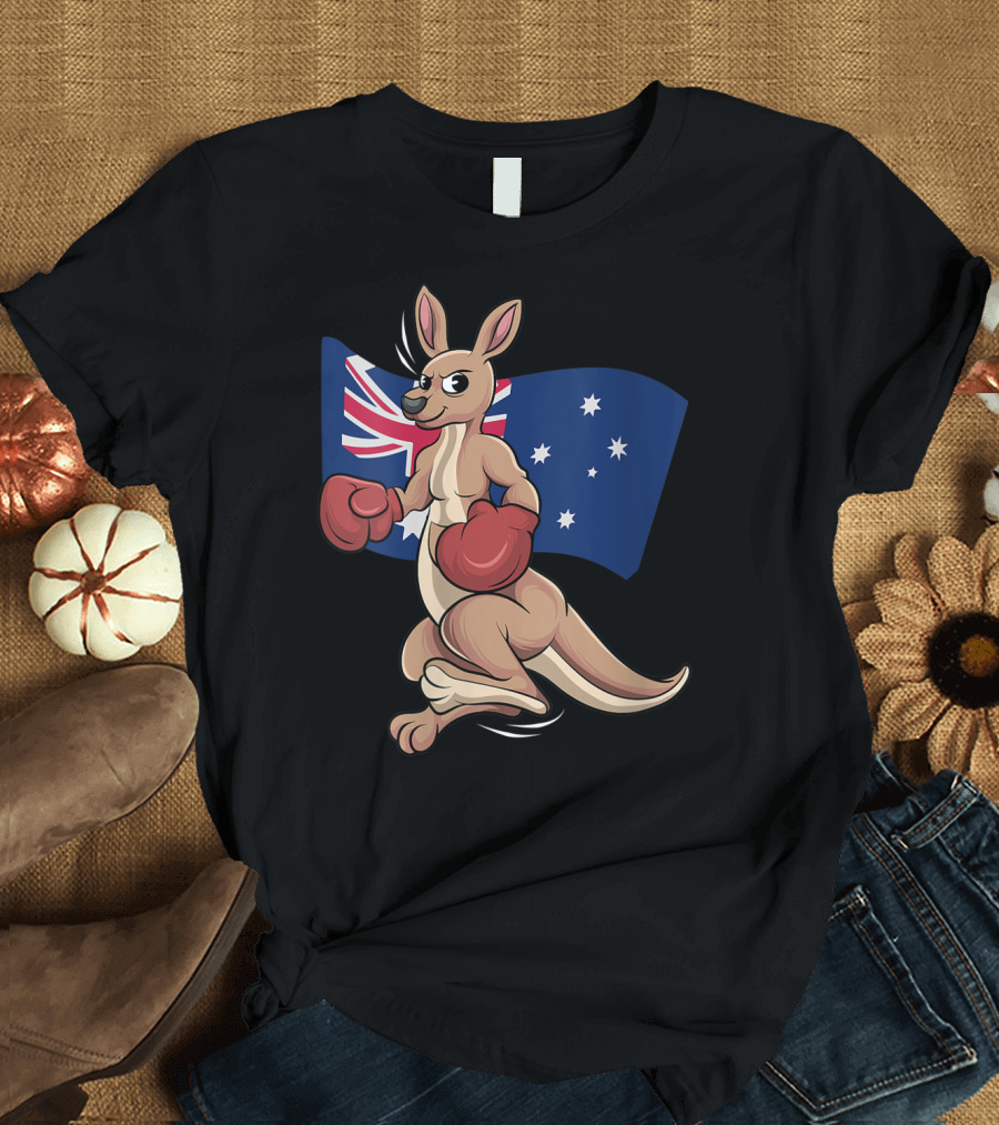 Cute Boxing Kangaroo Australian Flag Australia Day T-Shirt