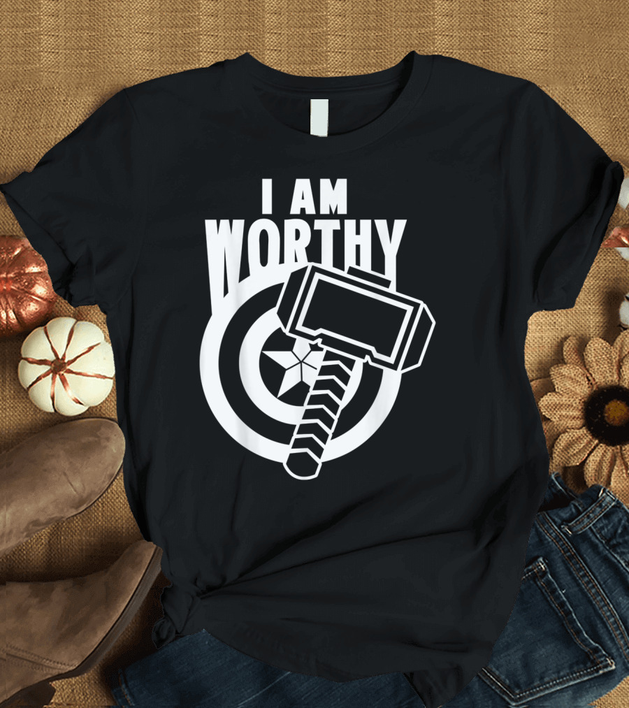 Captain America I Am Worthy Avengers Endgame Mjolnir Shield T-Shirt