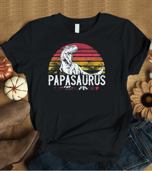 T-Shirt: Mens Father's Day Papasaurus Dinosaur Retro Sunset T-Shirt Mens Father's Day Papasaurus Dinosaur Retro Sunset T-Shirt