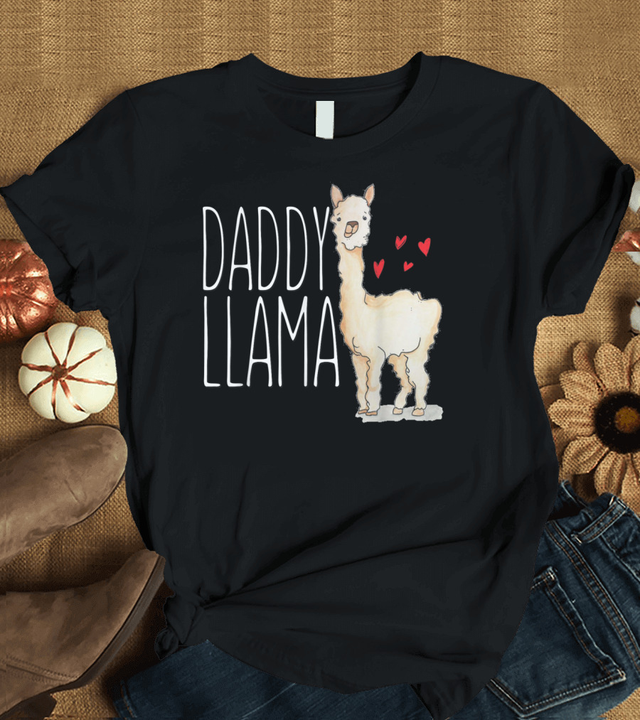 Daddy Llama Funny Matching Family Tribe Dad Hearts T-Shirt