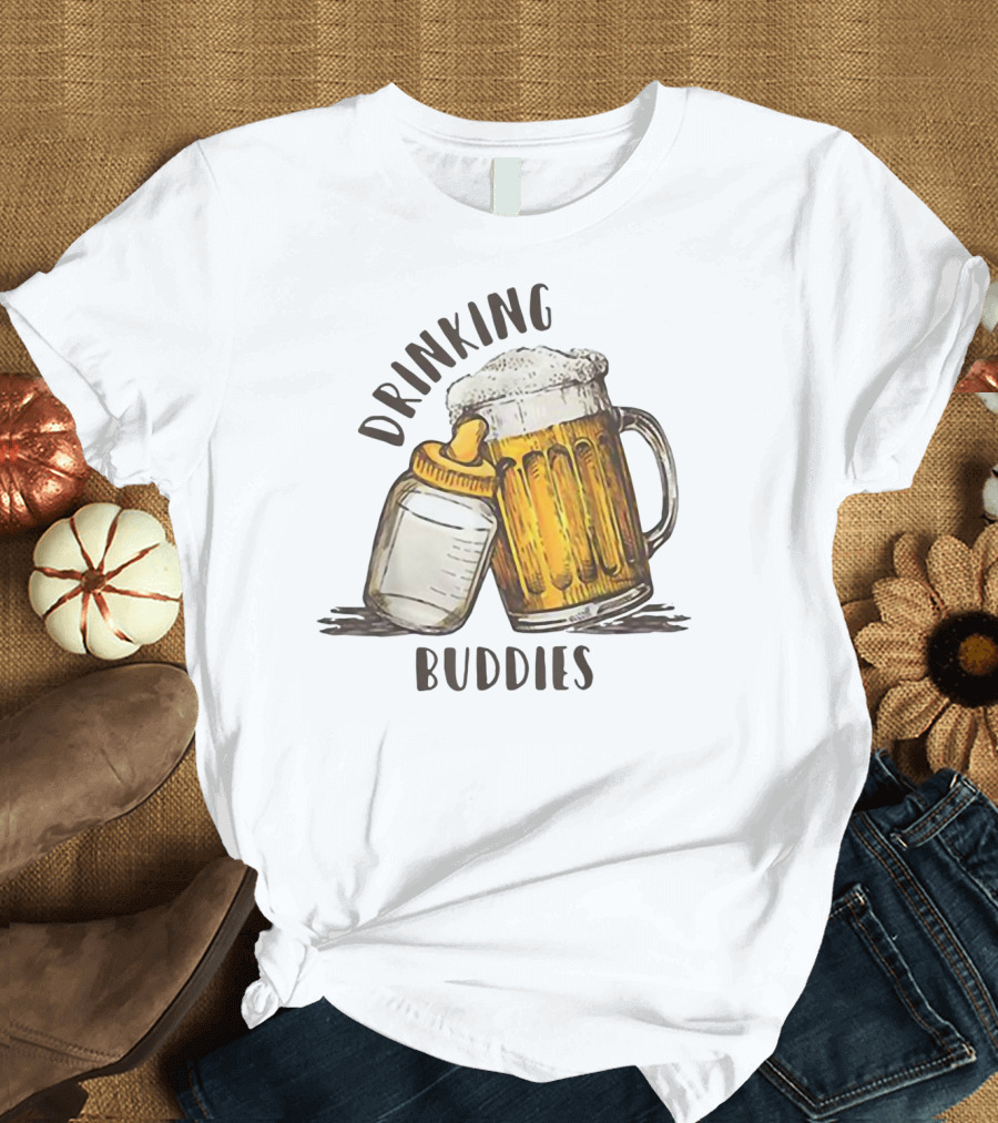 Drinking Buddies Dad and Baby Matching Beer Mug and Bottle T-Shirt