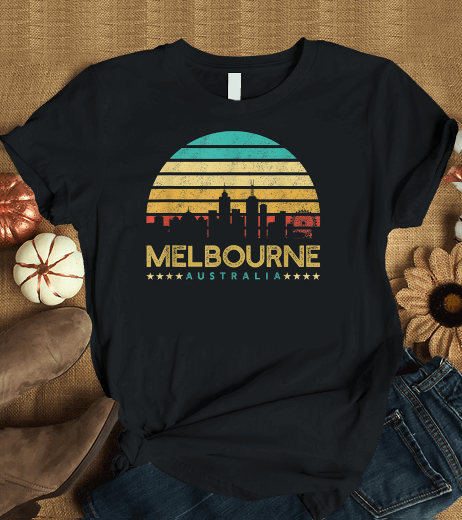 Melbourne Australia Retro City Skyline Iconic Vintage Look T-Shirt