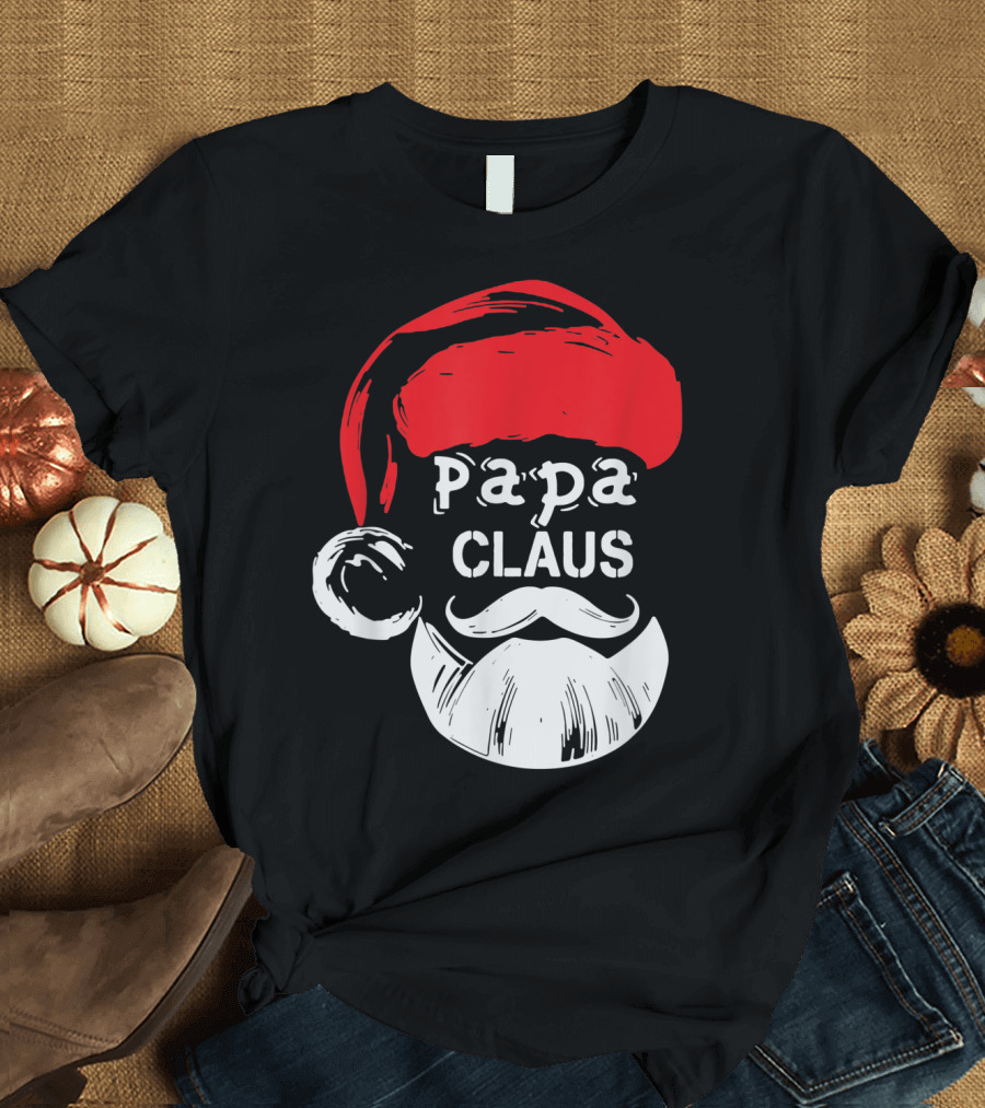 Papa Claus Santa's Hat Red Santa Beard White T-Shirt