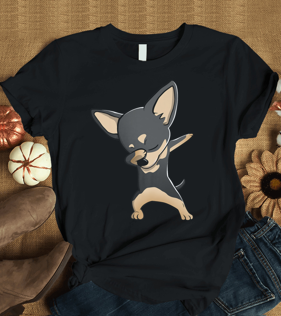 Dabbing Black Chihuahua Dab Dance Funny Dog Cartoon T-Shirt