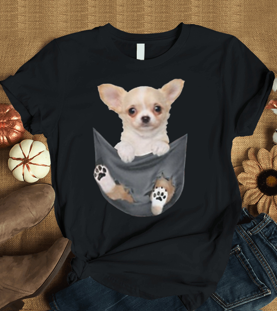 Funny Chihuahua Sticking Out of Pocket T-Shirt
