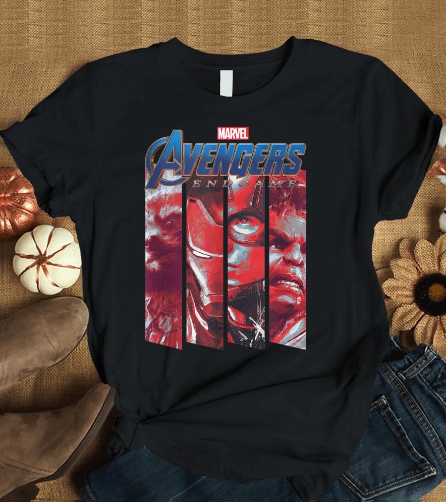 Marvel Avengers Endgame Characters in Red Tint Panels T-Shirt