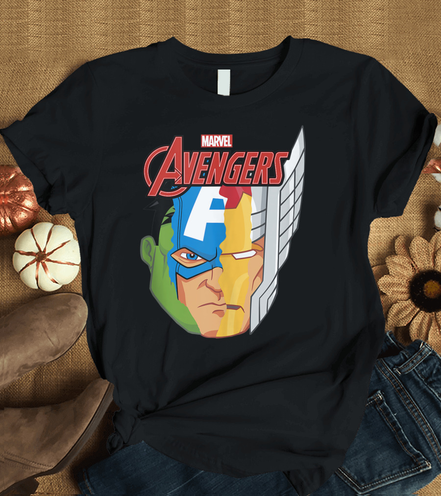 Marvel Avengers Iconic Heroes Face Fusion T-Shirt