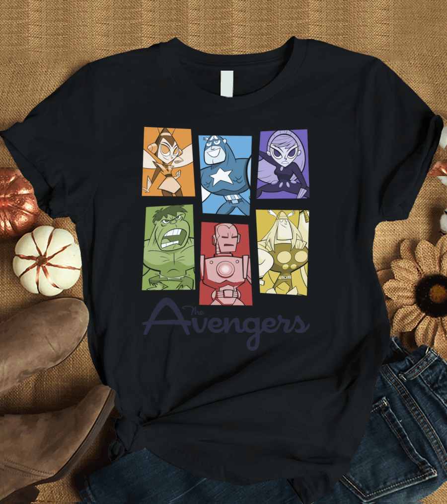 The Avengers Pop Colorful Panel Captain America Hulk Iron Man Thor Black Widow Hawkeye T-Shirt