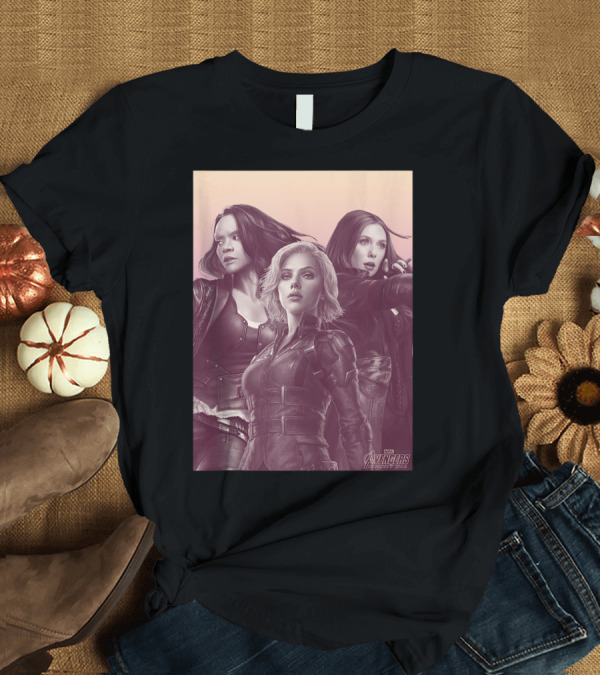 T-Shirt: Marvel Avengers Women with Scarlet Witch, Black Widow, and Okoye Gradient Movie T-Shirt Marvel Avengers Women with Scarlet Witch, Black Widow, and Okoye Gradient Movie T-Shirt
