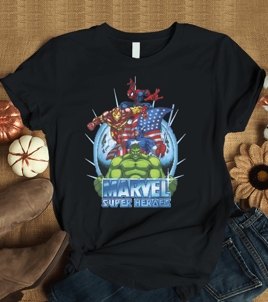 Marvel Avengers Super Heroes Iron Man Spider-Man Captain America Hulk T-Shirt