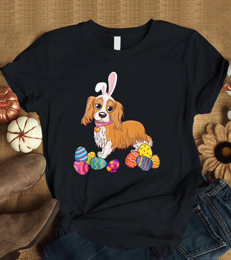 Cavalier King Charles Spaniel Bunny Ears Easter Eggs T-Shirt
