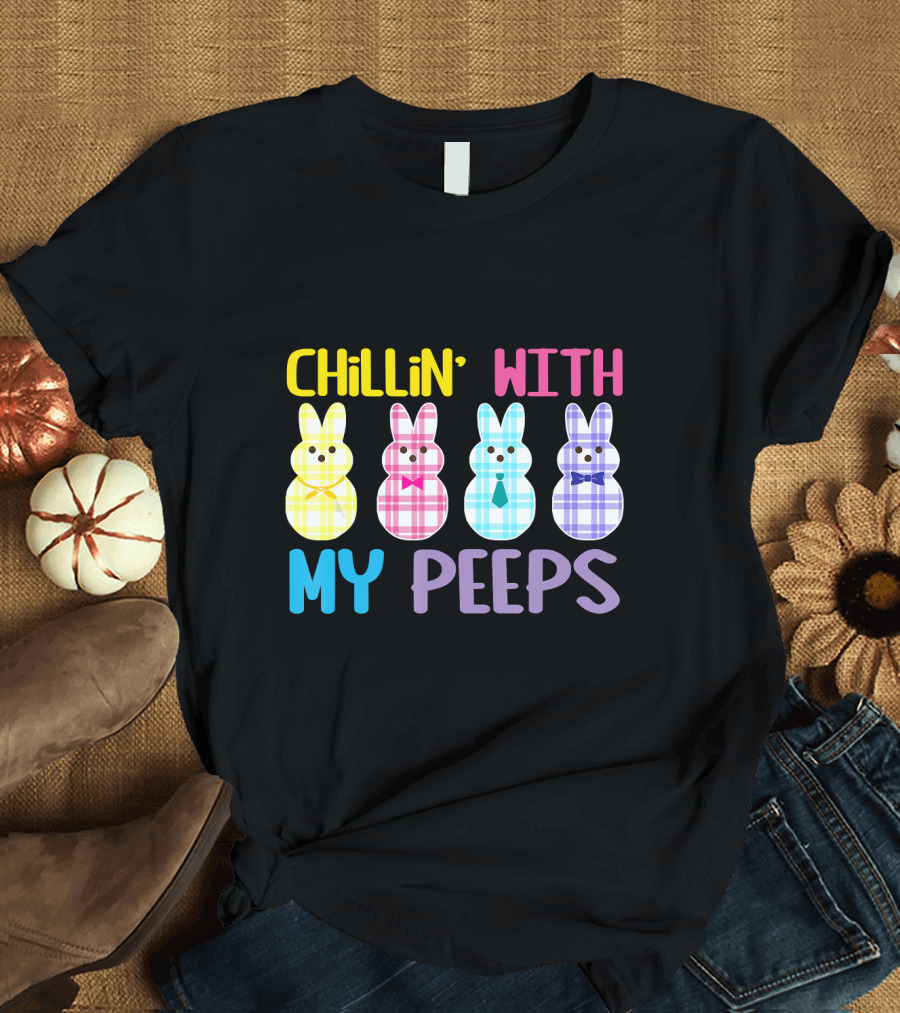 Chillin' With My Peeps Easter Plaid Bunny Friends T-Shirt
