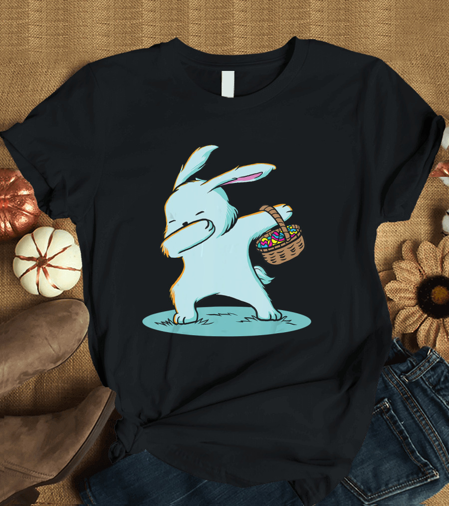 Dabbing Easter Bunny Holding Basket of Eggs T-Shirt