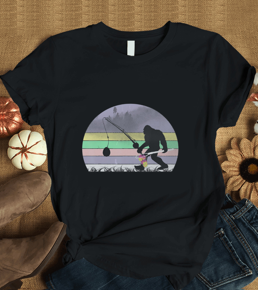 Easter Egg Hunt Bigfoot with Pastel Stripes T-Shirt