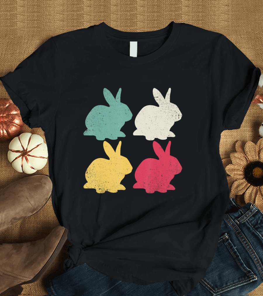 Retro Colorful Easter Bunny Rabbit Quartet T-Shirt