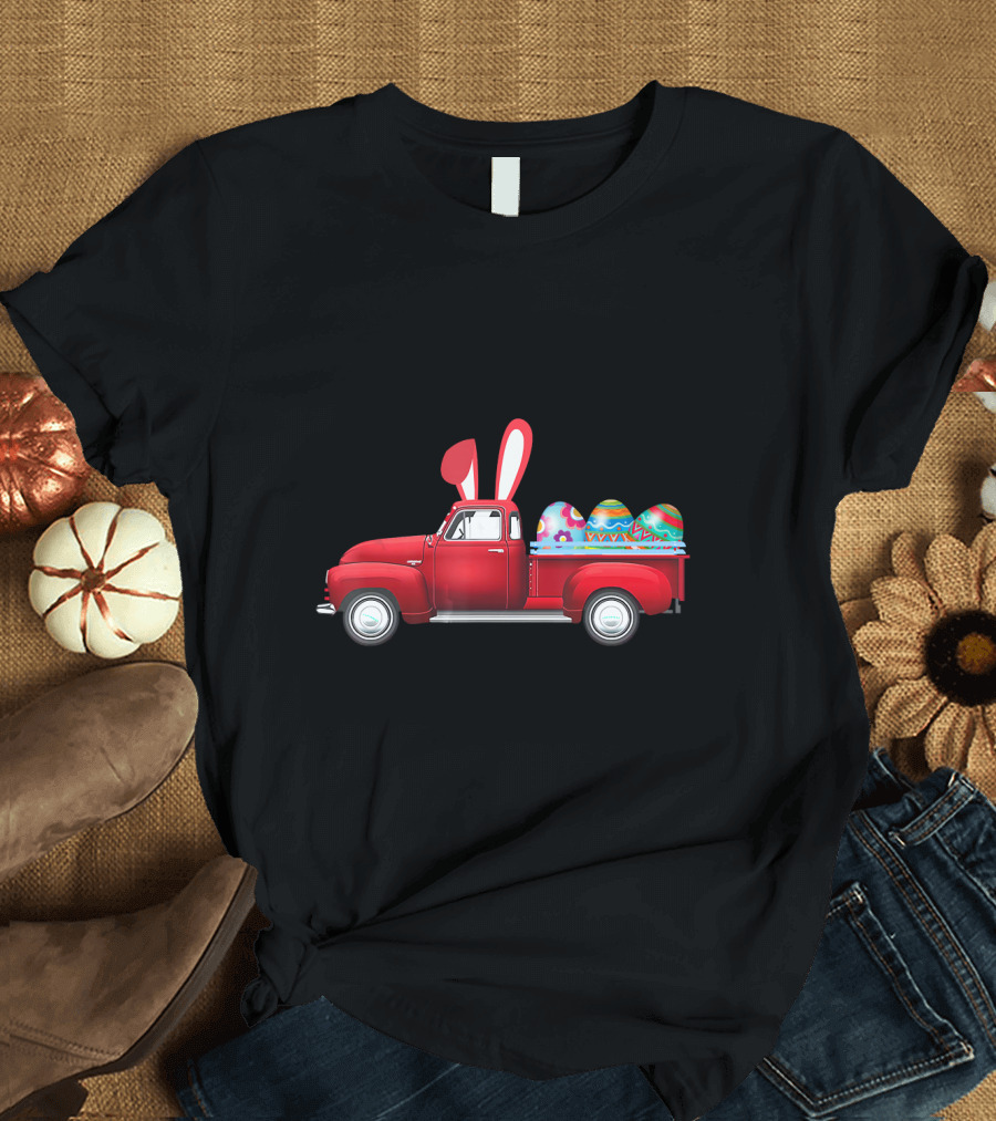 Happy Easter Vintage Truck Bunny Ears Hunting Eggs T-Shirt