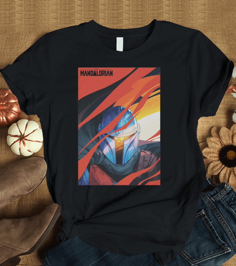 The Mandalorian Helmet in Fiery Swirl Mural T-Shirt