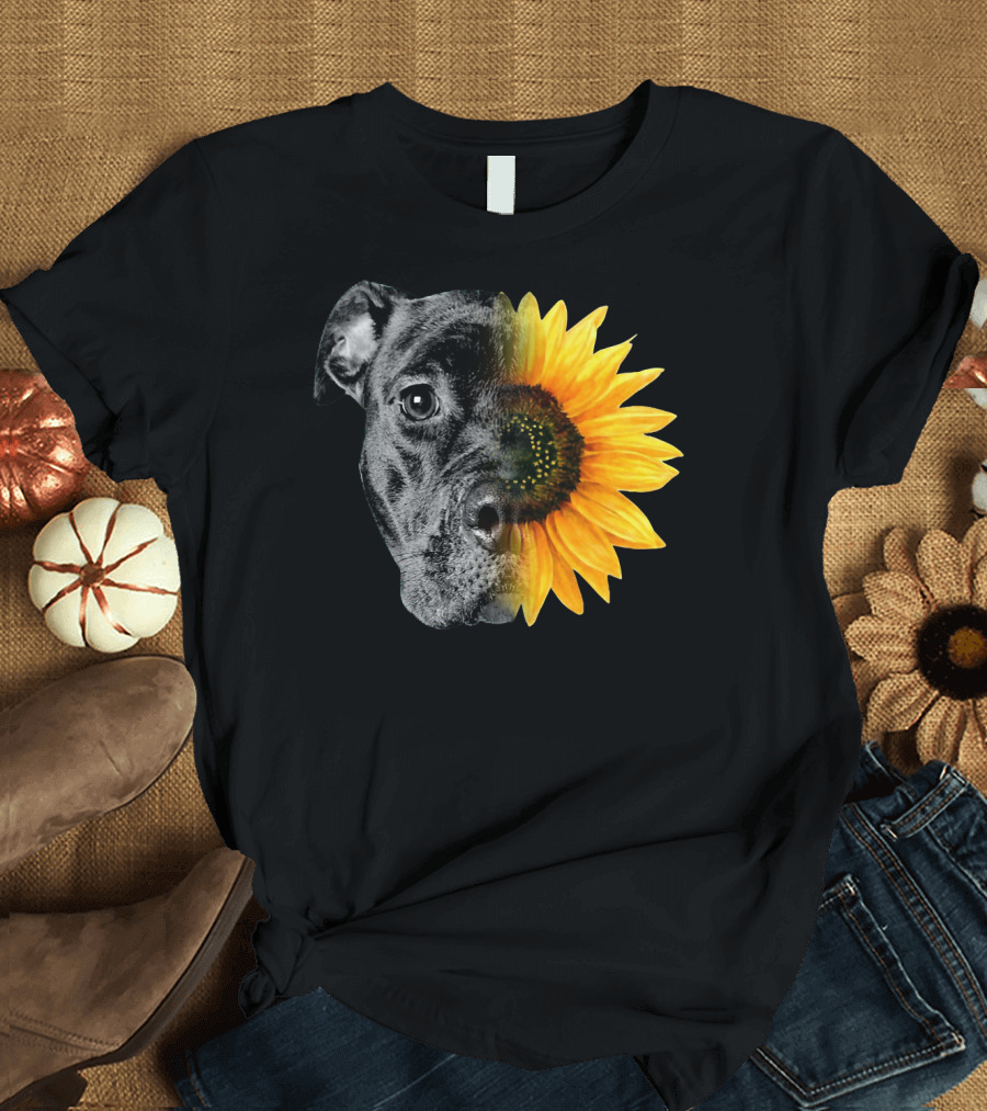 My Pitbull Is A Sunflower She's A Sunshine Black and Yellow Pitbull Sunflower Fusion T-Shirt