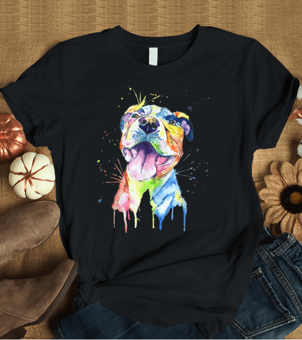 T-Shirt: Pitbull Colorful Artistic Dripping Watercolor Funny Dog Breed T-Shirt Pitbull Colorful Artistic Dripping Watercolor Funny Dog Breed T-Shirt