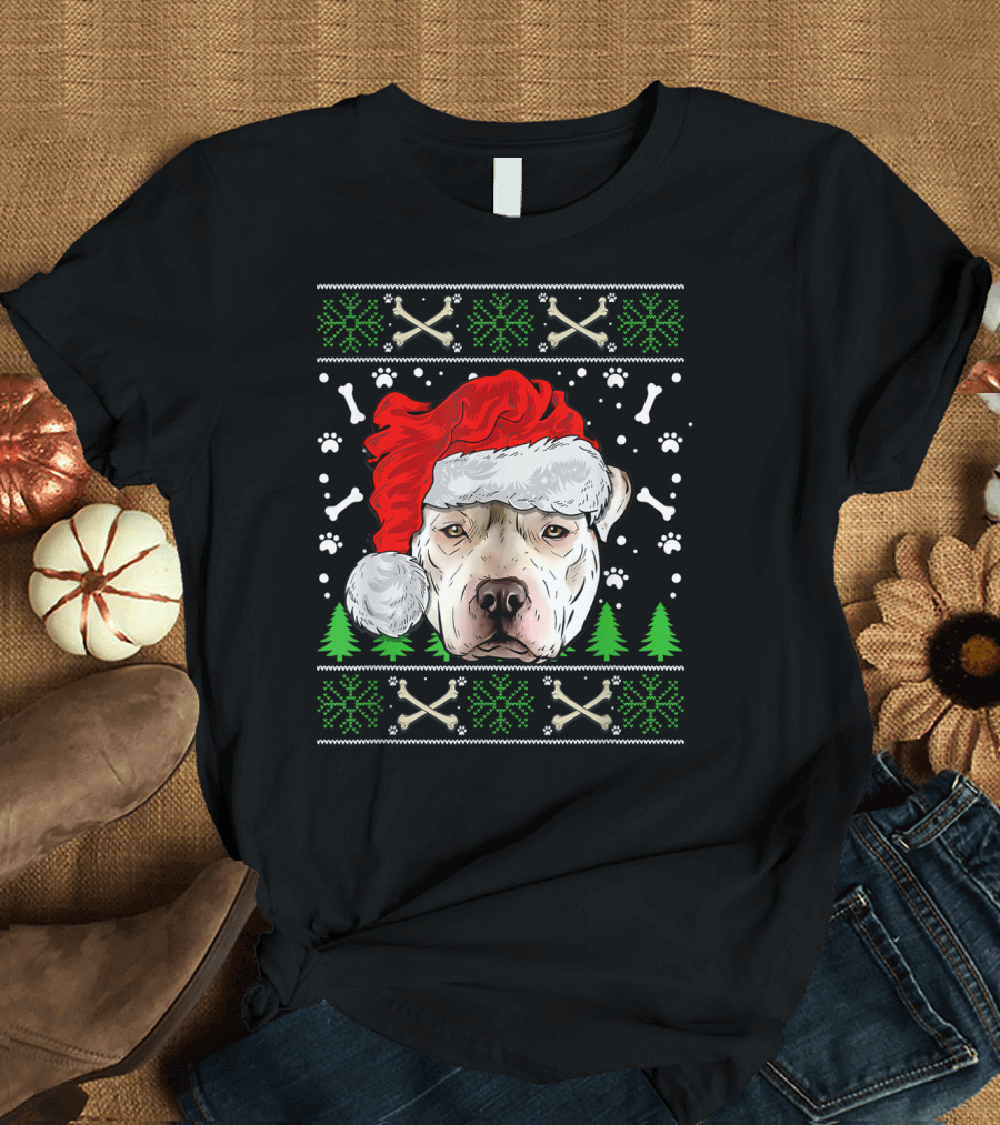 Pitbull Santa Hat Christmas Dog Ugly T-Shirt