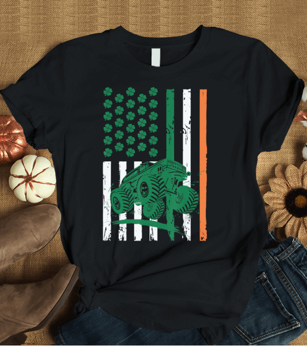 T-Shirt: Irish American Flag Monster Truck St Patrick's Shamrock Stripes T-Shirt Irish American Flag Monster Truck St Patrick's Shamrock Stripes T-Shirt