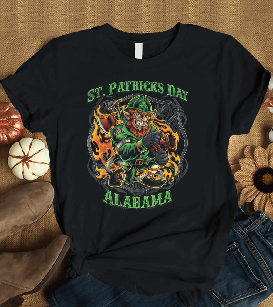 St Patrick's Day Alabama Firefighter Leprechaun Irish American T-Shirt