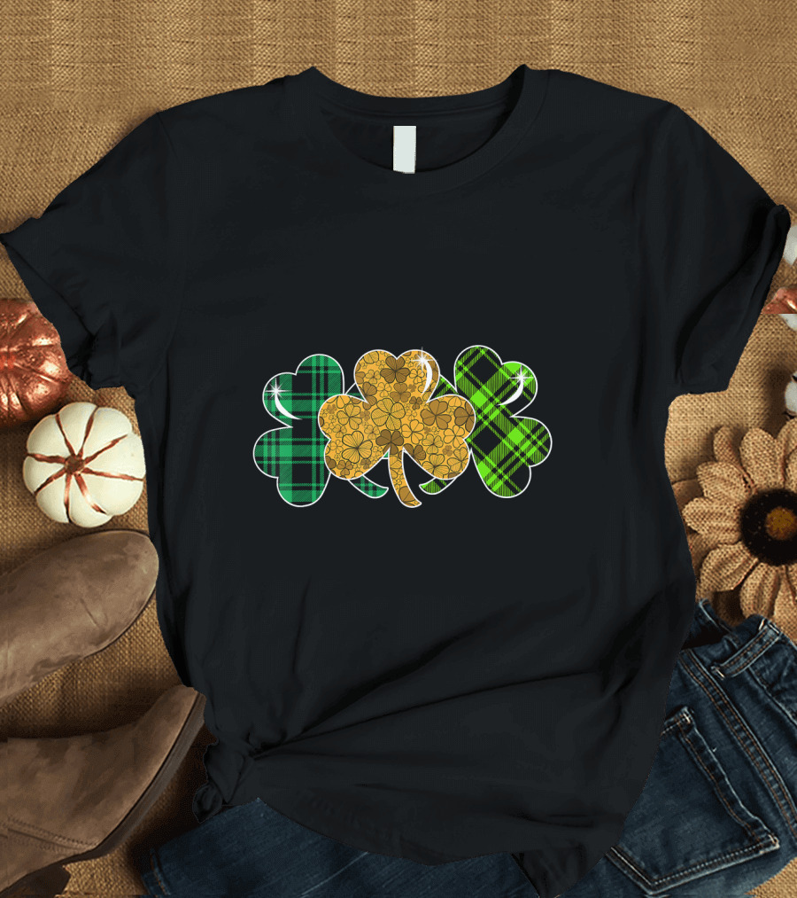 St Patrick's Day Cute Shamrocks Plaid Irish T-Shirt