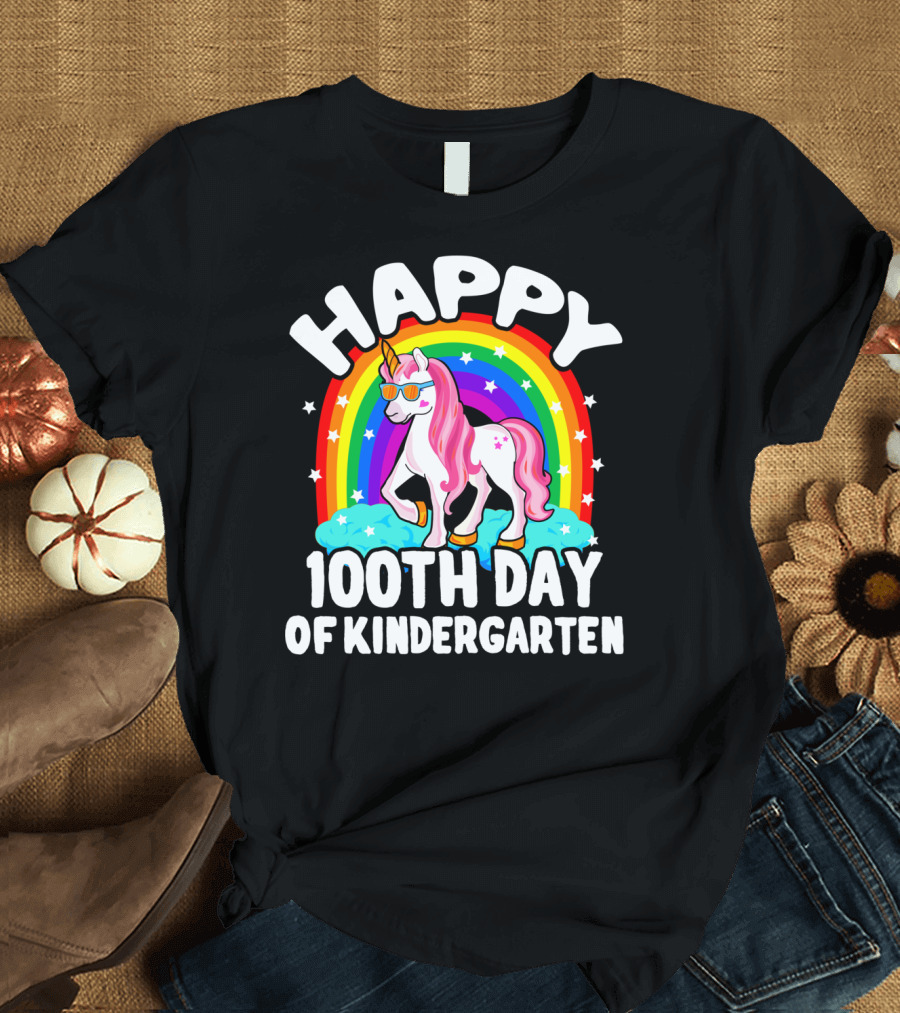 Happy 100th Day of Kindergarten Unicorn Rainbow T-Shirt