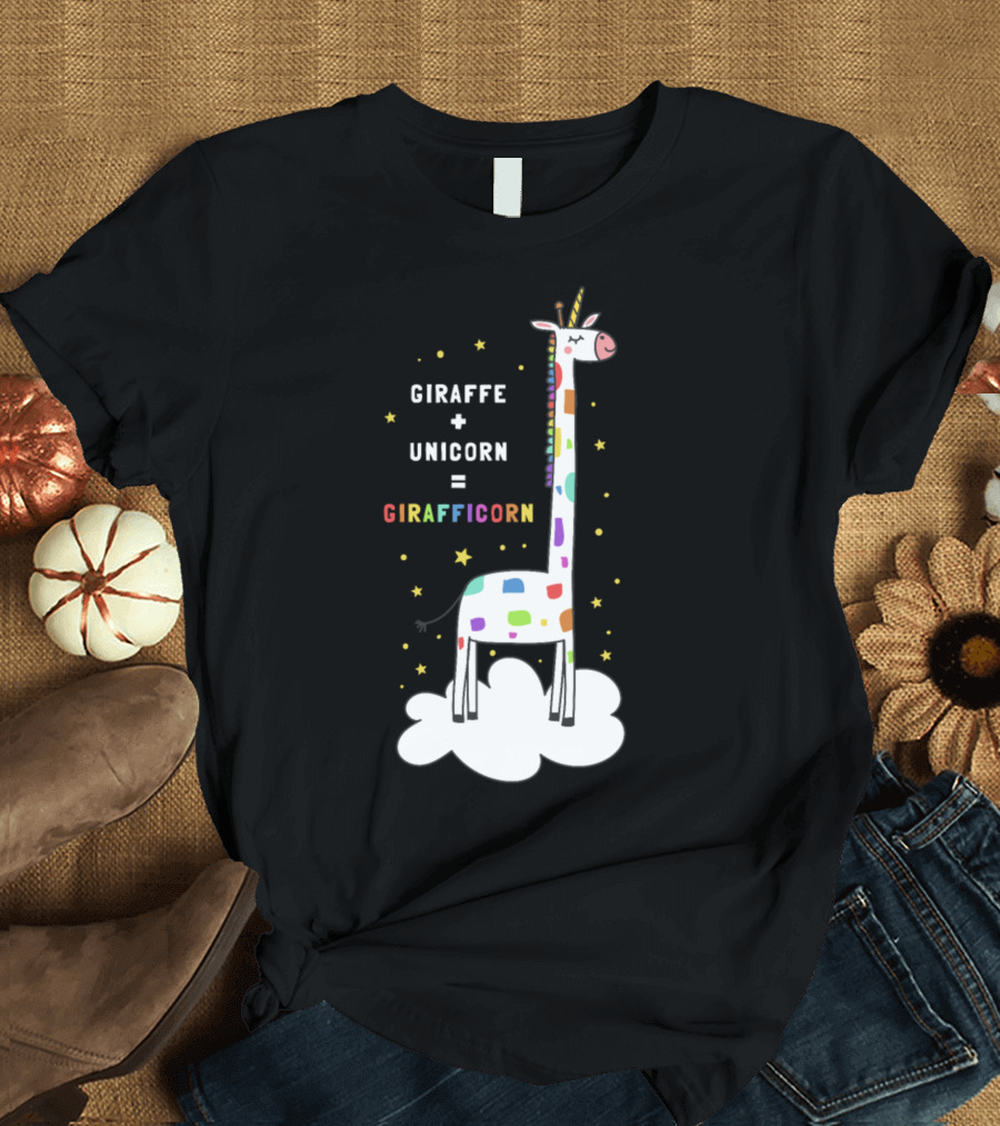 Giraffe + Unicorn = Girafficorn Rainbow Dotted Fantasy Starry Night T-Shirt