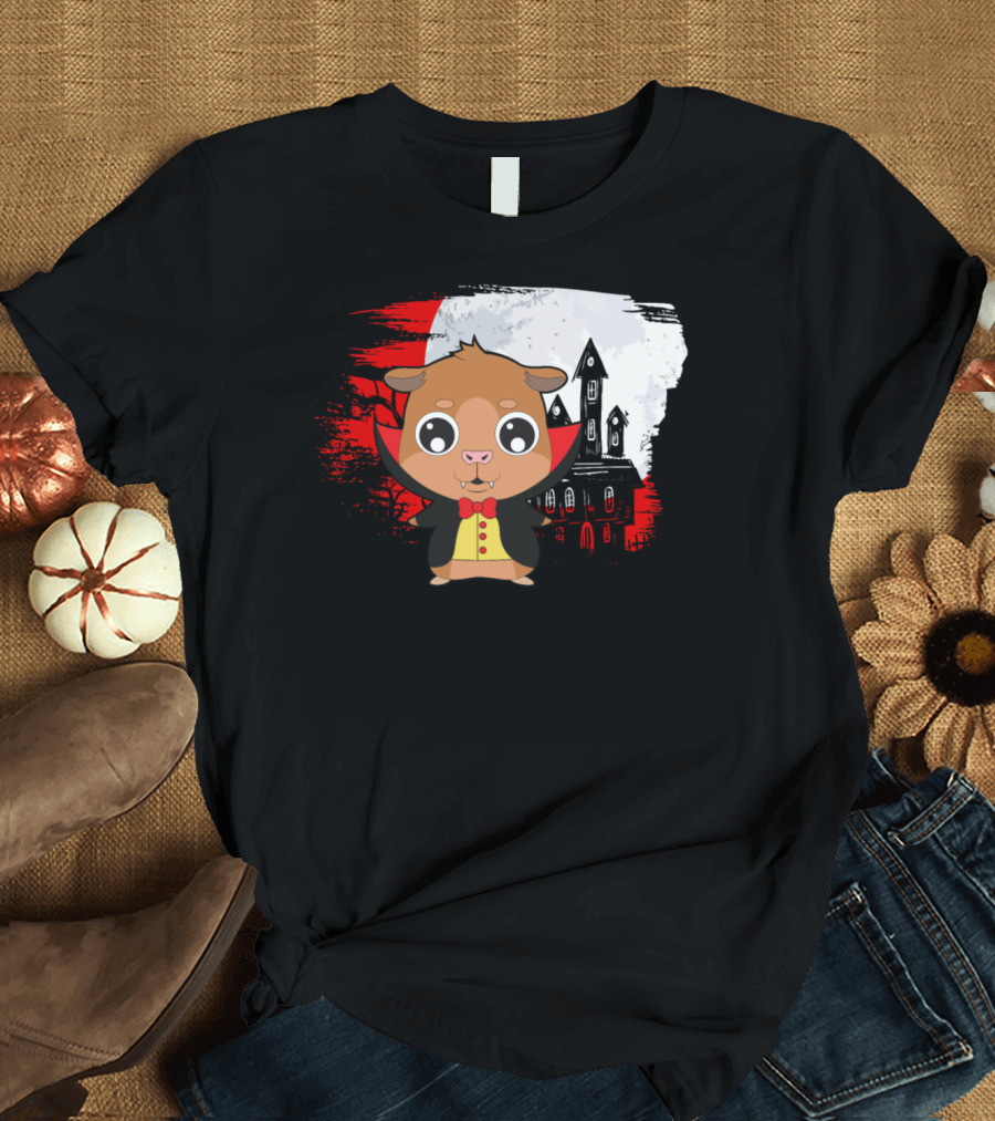 Halloween Hamster Vampire Haunted House Scene T-Shirt