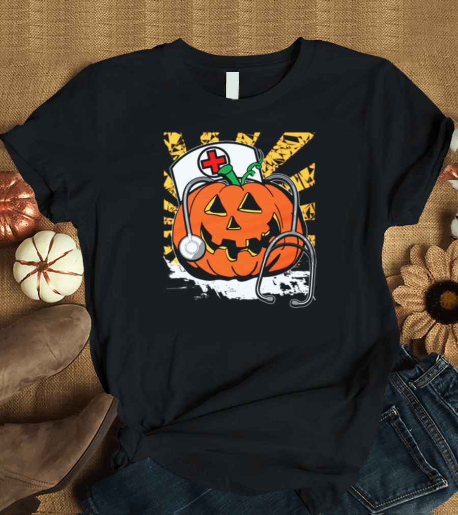 Jack-O'-Lantern Nurse Stethoscope Halloween Pumpkin T-Shirt