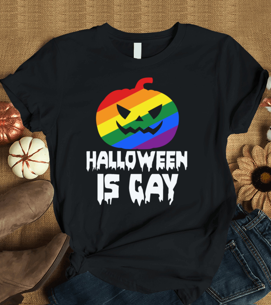 Halloween Is Gay Rainbow Pumpkin Face T-Shirt